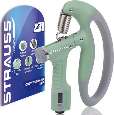 Strauss Adjustable D- Shaped Hand Gripper with Counter| Hand Grip Strengthener (100 Kg)| Hand Grip/Fitness Grip(Green)