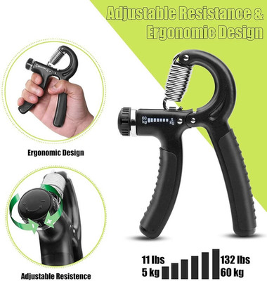 AuraGrip 5-60 kg Grip Strengthener Exerciser – Adjustable Hand Grips Strengthener Hand Grip/Fitness Grip(Black, Grey)