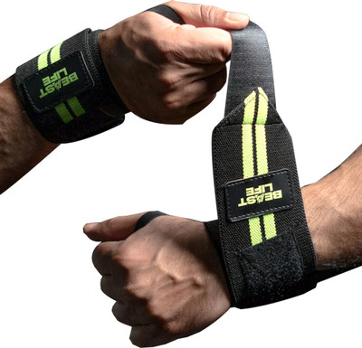 BeastLife Wrist Band For Gym Training with Thumb Support Hand Grip/Fitness Grip(Black, Green)