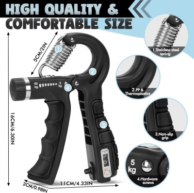 hustler Hand Grip Strengthener with Counter, Adjustable Resistance Hand Grip/Fitness Grip(Black)