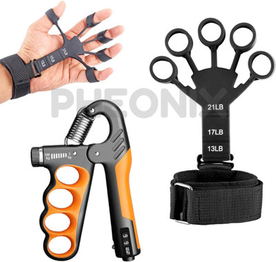 Pheonix Sports Fitness combo of Adjustable Counter Hand Gripper with Finger Exerciser Hand Grip/Fitness Grip