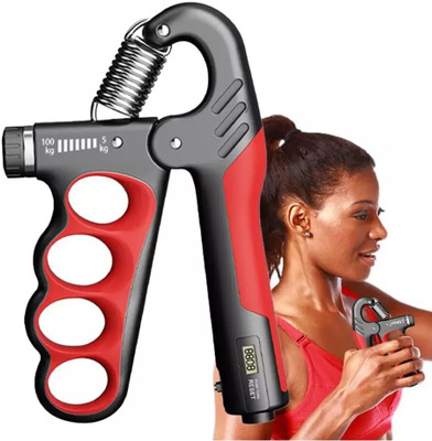 Quinergys Adjustable Hand Grip Strengthener (5-100KG) with Automatic Counter-Red Hand Grip/Fitness Grip(Red)