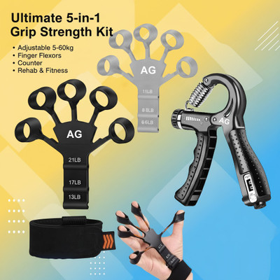A G Enterprises Adjustable Hand Grip (5-60kg) with Counter & 3 Finger Strengthener Levels Hand Grip/Fitness Grip(Black)