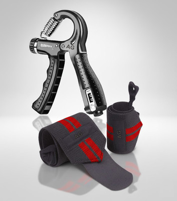 A G Enterprises Adjustable Counter Hand Grip (5-60kg) + Wrist Wrap for Heavy Lifting Hand Grip/Fitness Grip(Black)
