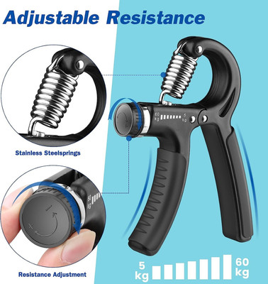 Leosportz Adjustable (5-60kg), Forearm Strengthener, Hand Exerciser for Muscle Building Hand Grip/Fitness Grip(Black)