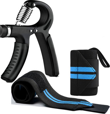 uRock Combo Of Adjustable Hand Gripper Resistance 10-40 kg & Wrist Wrap Thumb Loop Hand Grip/Fitness Grip(Blue)