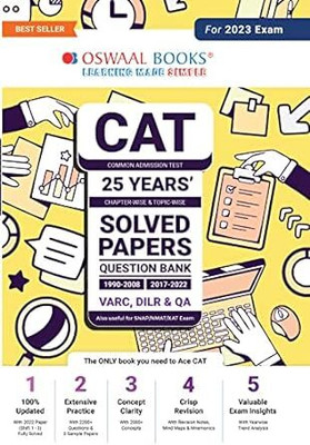Oswaal CAT 25 Years' Chapter-wise and Topic-wise Solved Papers Question Bank 1990-2008, 2017-2023 VARC, DILR & QA (For 2024 Exam)(Paperback, Oswaal Editorial Board)