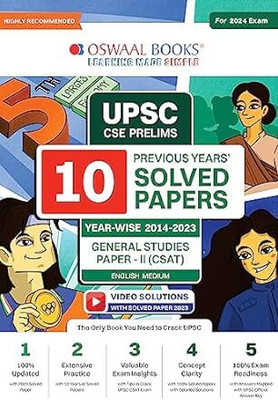 Oswaal Upsc CSE Prelims 10 Years' Solved Papers (2014-2023) General St(English, Paperback, Jain P.)