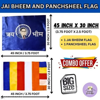 Anexa Combo pack of Jay Bheem Flag / Buddhist / Panchsheel Flag 30X45 Inch A-Foldable Outdoor Flag(Satin, Pack of 2)