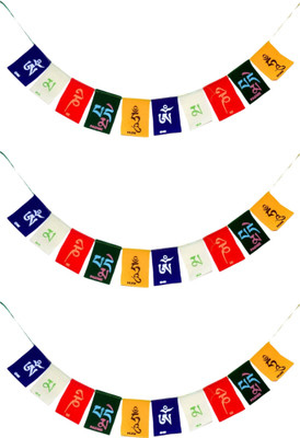 ReliableRoots Tibetan Prayer Flags – Om Mani Padme Hum for Car, Bike, Home, Garden, Wall Decor Rectangle Car Window Flag(Polyester, Pack of 3)