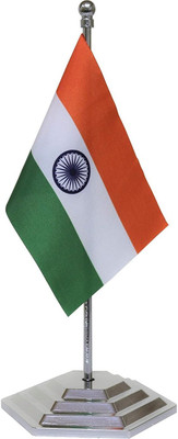 The Flag Shop Indian Miniature Table Flag with A Hexagon Base Chrome Rectangle Table Miniature Flag(Polyester)