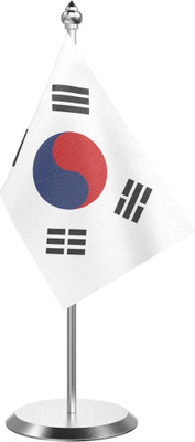 The Flag Company South Korea Table Flag With Stainless Steel Base And Pole Rectangle Table Miniature Flag(Polyester, Pack of 1)