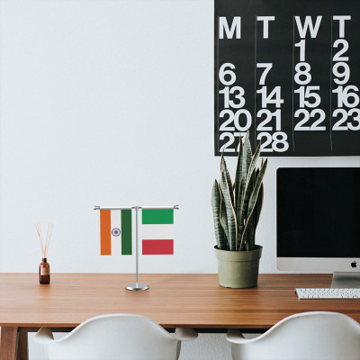 The Flag Company India & Italy T Shaped Table Flag with Stainless Steel Base Rectangle Table Miniature Flag(Polyester)