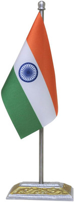 The Flag Shop India Miniature Flag with an Elegant Aluminums Stand Rectangle Table Miniature Flag(Polyester)