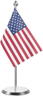 Uniqorn Enterprises USA Table Flag With Stainless Steel Base And Pole Rectangle Table Miniature Flag(Polyester)