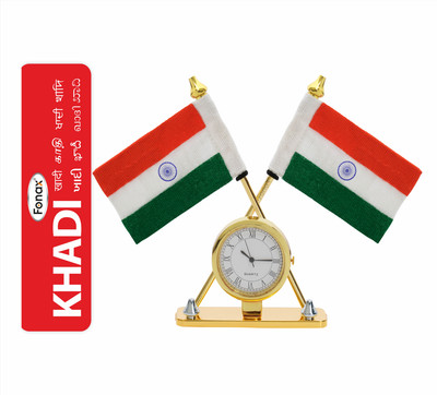 Fonax with Quartz Watch Flag with Brass Pole &Base,Office Desk &Corporate Gift & Rectangle Car Dashboard Flag(Cotton, Metal)