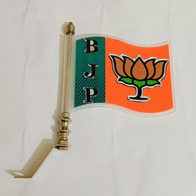 Krishna Art bjp car for flag with rod Rectangle Car Window Flag(Plastic)