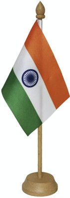 The Flag Shop Indian Miniature Table Flag with A Tapered Round Wooden Base Rectangle Table Miniature Flag(Polyester)