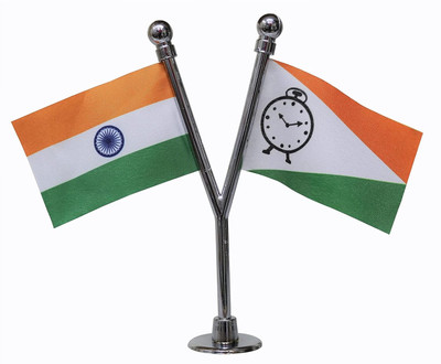 The Flag Shop India & NCP Miniature Car Dashboard Flags with A Y-Staff & Nano Base (Chrome) Rectangle Table Miniature Flag(Polyester)