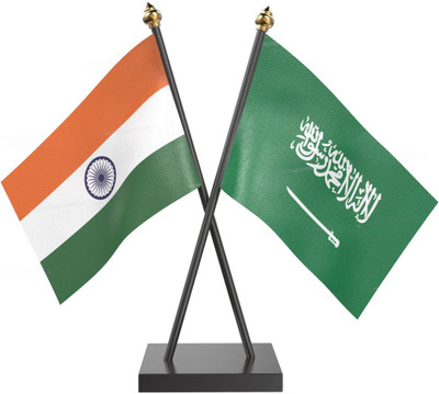The Flag Company India Saudi Arabia Table Flag With Black Acrylic Base Rectangle Table Miniature Flag(Polyester)