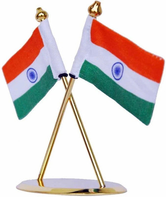 ZAHEPA Indian National Flag in Khadi for Car & Office Dashboard Decoration Double Sided Wind Table Miniature Flag(Cotton, Pack of 1)