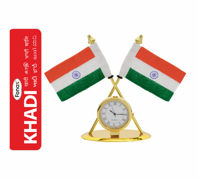 Fonax with Quartz Watch Flag with Brass Pole &Base,Office Desk &Corporate Gift & Rectangle Car Dashboard Flag(Cotton, Metal)