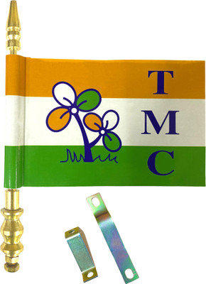 Almoda Creations Premium Quality Trinamool Congress Party Car Bonnet Flag Rectangle Car Window Flag(Plastic)