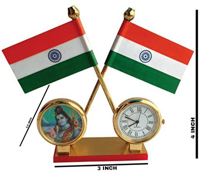 He and She SHOPPING Indian Flag Gold Base for Car Dashboard Office Table Study Table with watch Rectangle Table Miniature Flag(Paper, Satin)