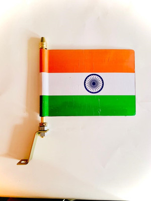 Krishna Art Indian Flag Tricolor Ashok Chakra Printed with Rod Rectangle Car bonnet Rectangle Car Window Flag(Plastic)