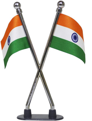 The Flag Shop Indian Miniature Car Dashboard Flags with an ABS X-Staff & Nano Base Chrome Rectangle Table Miniature Flag(Polyester)