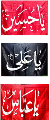 ZOHASTORE Ya Ali a.s Ya Hussain a.s Ya Abbas a.s Flag Parcham 1 Mitr Pack 3 Square Hand Flag(Satin)