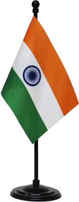The Flag Shop Indian Miniature Table Flag with A Round Dome Base Black Rectangle Table Miniature Flag(Polyester)