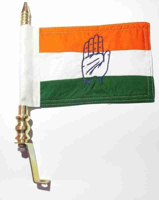 ENEMYT Indian National Congress Car Flag Rectangle Car Window Flag(Metal, Cotton)