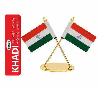 Fonax Car Flag Brass Poles & Base for Office Desk,Home & Corporate Gift and Rectangle Car Dashboard Flag(Cotton, Metal)