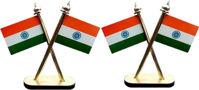 DeskDock Indian Flags For Car Dashboard , For Office Table& Study Table (Pack of 2) Rectangle Car Dashboard Flag(Plastic)