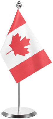 Uniqorn Enterprises Canada Table Flag With Stainless Steel Base And Pole Rectangle Table Miniature Flag(Polyester)
