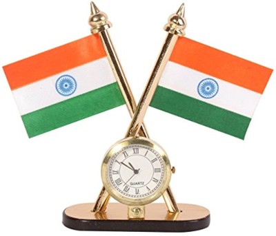 Kromtec Double-Sided India Flag With Elegant Quartz Clock for Office Table, Study Table Double Sided Wind Car Dashboard Flag(Plastic)