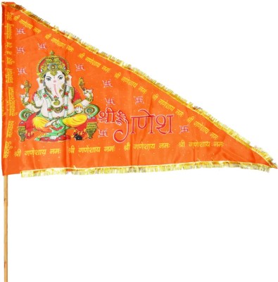 GuruPujan Ganpati Ji Triangle Outdoor Flag(Satin)