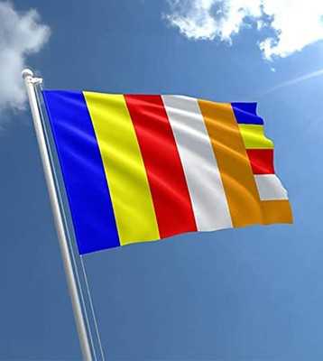 Anexa Buddhist / jay Bheem Flag / Panchshel Flag 17X27 Inch Small Size Pack of 1 Rectangle Outdoor Flag(Satin, Pack of 1)