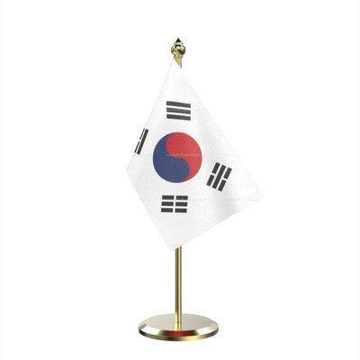 The Flag Company South Korea Table Flag With Brass Base And Brass Pole Rectangle Table Miniature Flag(Polyester, Pack of 1)