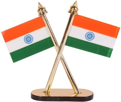 He and She SHOPPING Indian Crossed Flag Gold Base for Car Dashboard Office Table Study Table Rectangle Table Miniature Flag(Paper, Satin)