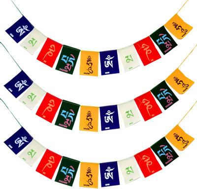 Ahina Tibetian Buddhist Prayer Flags Rectangle Car Window Flag(Polyester, Pack of 3)