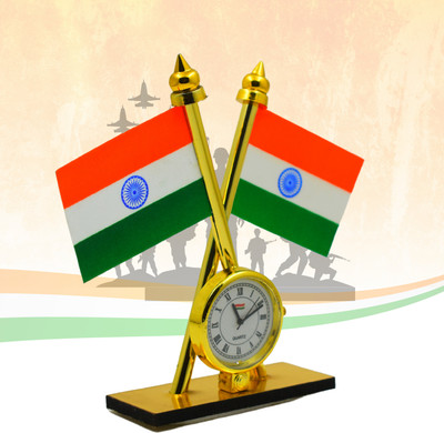ENEMYT Indian flag with watch Rectangle Car Dashboard Flag(Plastic, Polyester, Metal, Pack of 1)