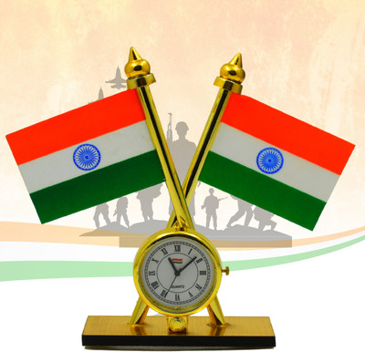 ENEMYT Indian flag with watch Rectangle Car Dashboard Flag(Plastic, Polyester, Metal, Pack of 1)