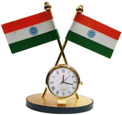 Tulsae INDIAN FLAG FOR CAR DASHBOARD WITH CLOCK Double Sided Wind Car Dashboard Flag(Nylon, Rayon)