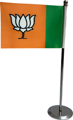 Uniqorn Enterprises BJP Table stainless steel flag for table Rectangle Table Miniature Flag(Polyester)