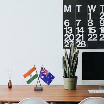 The Flag Company India and Australia Table Flag With Black Acrylic Base Rectangle Table Miniature Flag(Polyester)