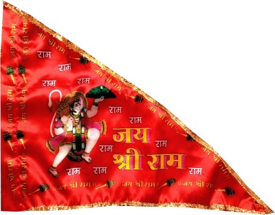 JASORIYA Hanuman Jhanda /Flag Medium Size ( (28x40x53 Inch) Red Double Sided Wind Outdoor Flag(Satin)