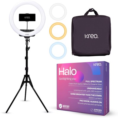 Kreo Halo 18 Inch Reels Light 18 Inch with Tripod, 3 color modes, Video Maker Ring Flash(White)