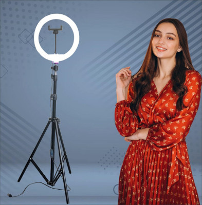SHINEON Big Selfie ringlight long tripod stand for Studio Video tablet PC tiktok likee Ring Flash(White)